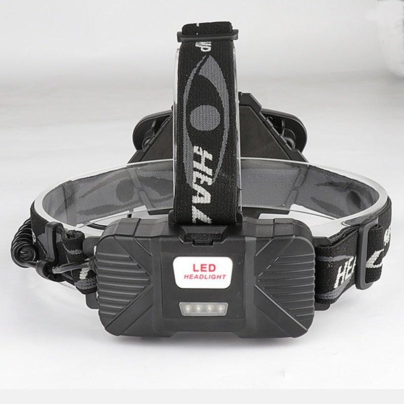 Stevvex Rechargeable USB LED headlamp with black adjustable headband and front LED panel on Tampa Home & Garden Store