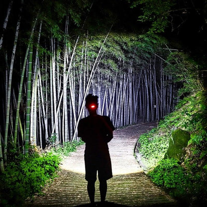Stevvex rechargeable USB headlamp long-range floodlight worn on head for night hiking on Tampa Home & Garden Store