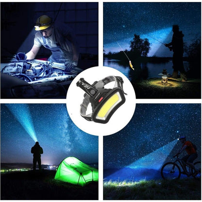 Stevvex USB rechargeable headlamp, black body, 500m long-range waterproof flashlight on Tampa Home & Garden Store