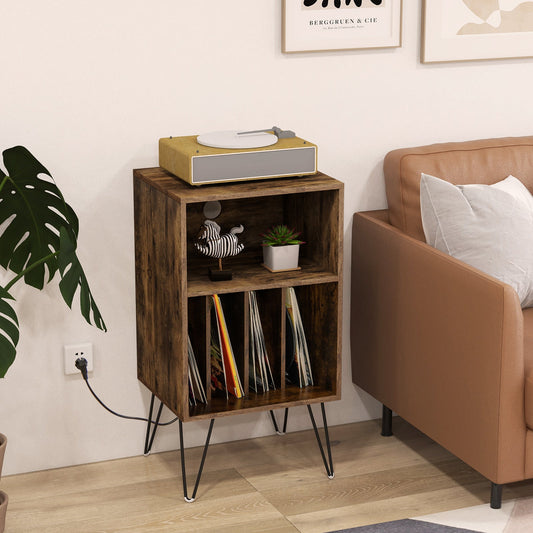 Mueble para tocadiscos con estación de carga para sala de estar o dormitorio - Marrón rústico