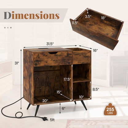 Mueble para tocadiscos con toma de corriente - Marrón rústico