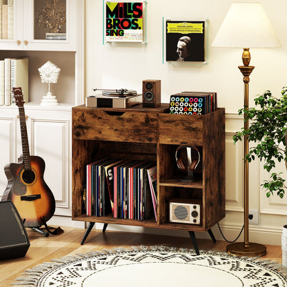Mueble para tocadiscos con toma de corriente - Marrón rústico