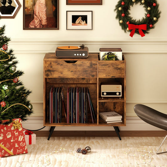 Mueble para tocadiscos con toma de corriente - Marrón rústico