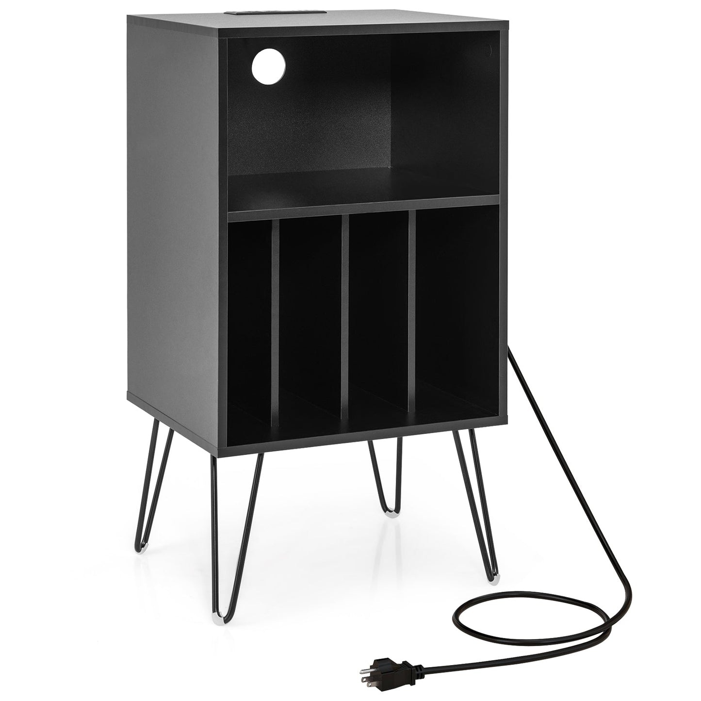 Record Player Stand with Charging Station for Living Room Bedroom-Rustic Brown