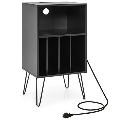 Record Player Stand with Charging Station for Living Room Bedroom-Rustic Brown