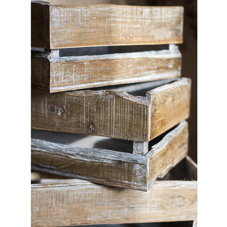 Rectangular solid wood crates stacked in weathered brown finish RusticReach on Tampa Home & Garden Store