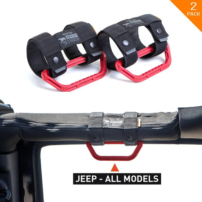 GP-Grip Universal roll-bar clamps, black straps with red handles for Jeep interiors on Tampa Home & Garden Store