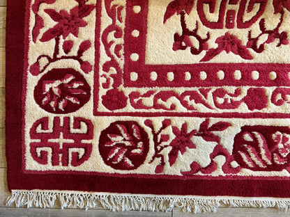 Tapis rouge et beige de style Art déco chinois, 11 x 15