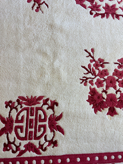 Tapis rouge et beige de style Art déco chinois, 11 x 15