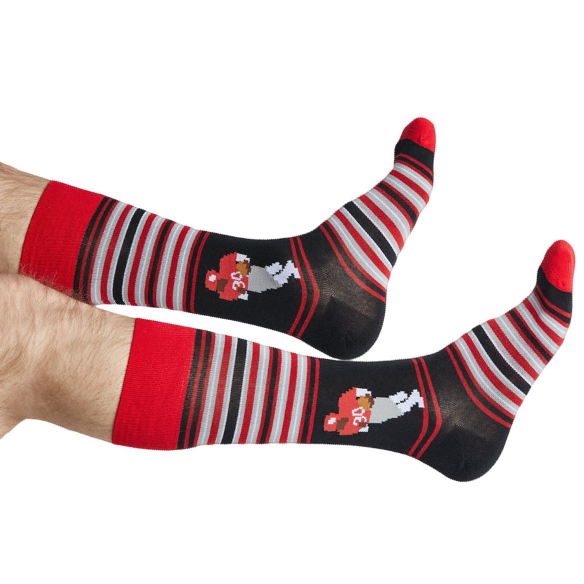 DeadSoxy red and black striped dress socks 4-pack with gray stripes on Tampa Home & Garden Store