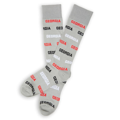 Georgia dress socks 4-pack by DeadSoxy gray with red black white GEORGIA letters on Tampa Home & Garden Store