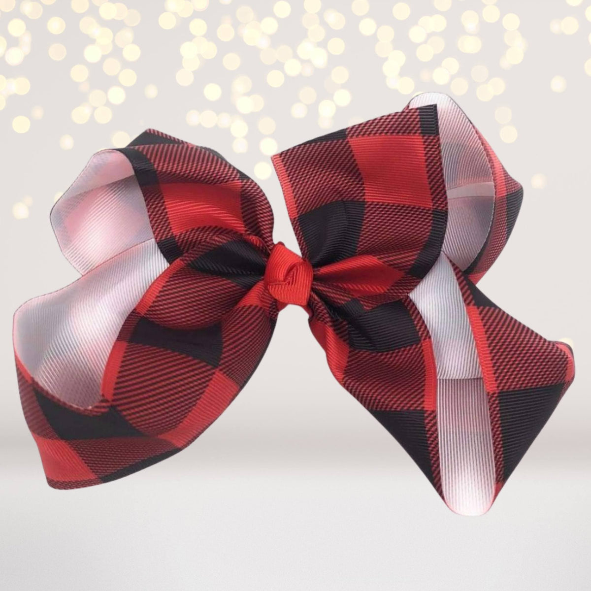 Hair bow red and black lumberjack plaid ribbon, large bow on Tampa Home & Garden Store