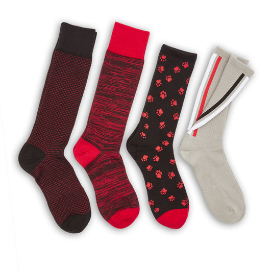Red/Black Mixed Socks 4 Pack DeadSoxy pawprints and dotted patterns on Tampa Home & Garden Store
