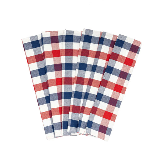 Plaid kitchen towels set of 6 cotton by Organic Cotton Mart, red/blue checks on Tampa Home & Garden Store