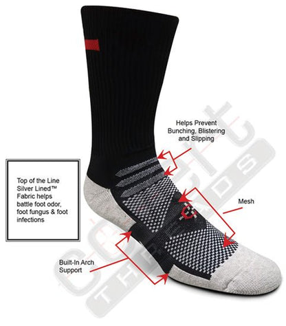 Covert Threads Red Line Crew Sock black crew sock with gray toe/heel, mesh, arch support on Tampa Home & Garden Store