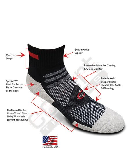 Red Line Quarter Sock by Covert Threads, black/gray first responder sock with ankle support on Tampa Home & Garden Store