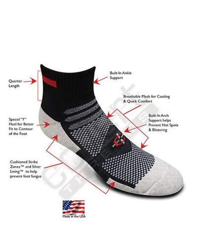 Red Line Quarter Sock by Covert Threads, black/gray first responder sock with ankle support on Tampa Home & Garden Store