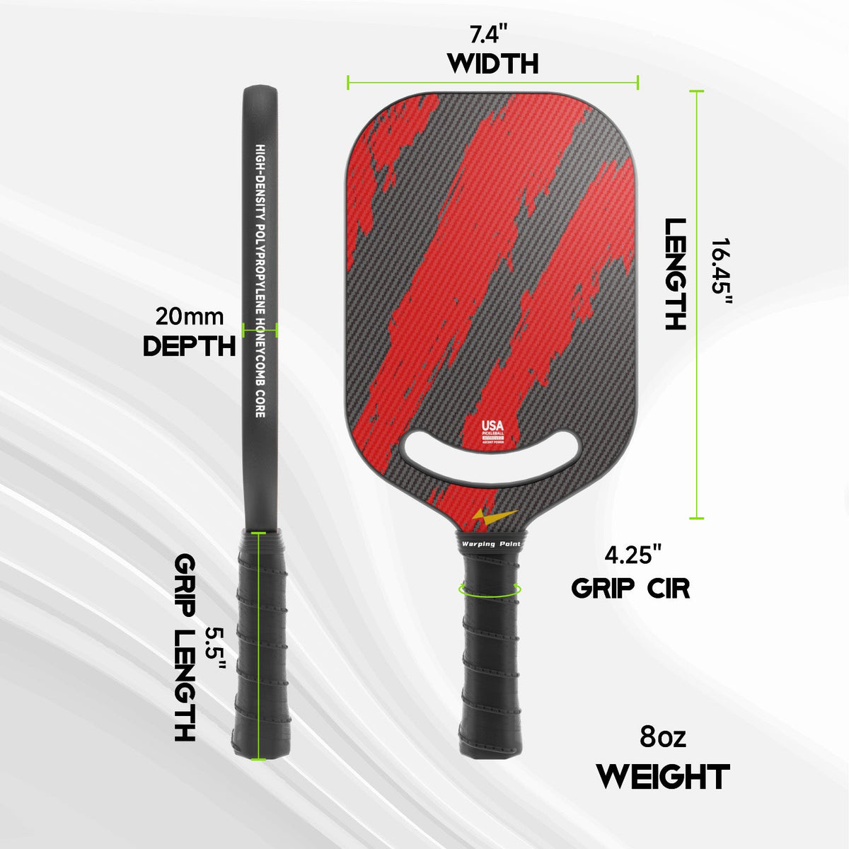 Ascent Pickleball Paddle Power by Warping Point with red/gray carbon fiber finish on Tampa Home & Garden Store