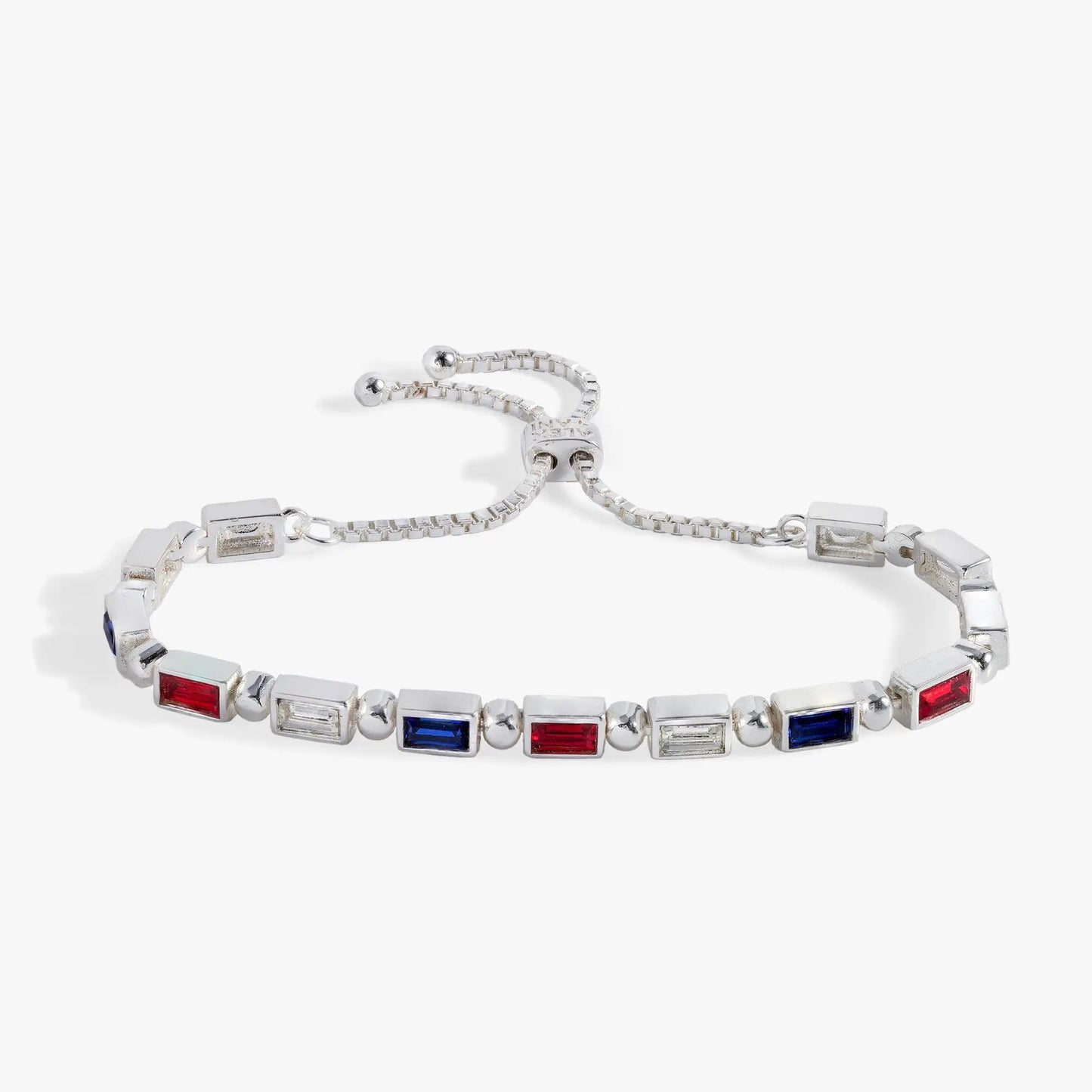 Bracelet Red White Blue Baguette Bolo by ALEX AND ANI with red, blue and clear stones on Tampa Home & Garden Store