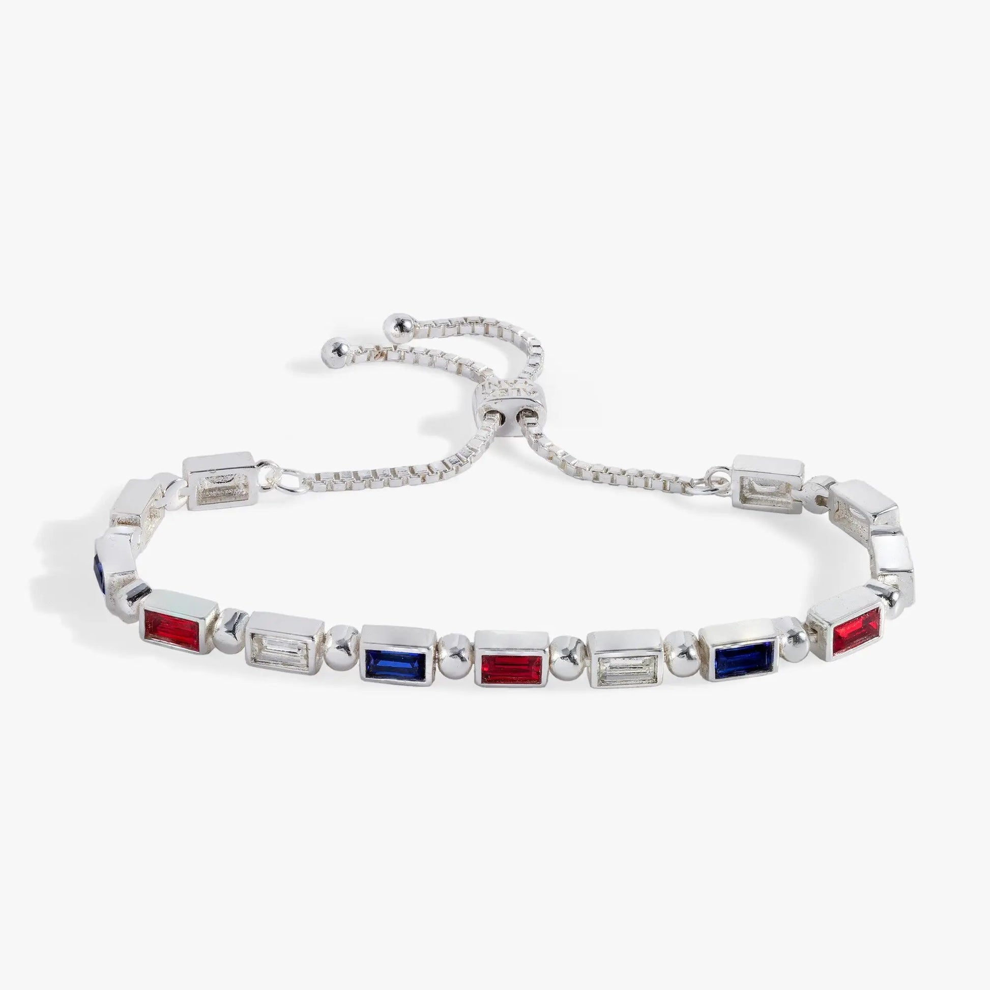 Bracelet Red White Blue Baguette Bolo by ALEX AND ANI with red, blue and clear stones on Tampa Home & Garden Store