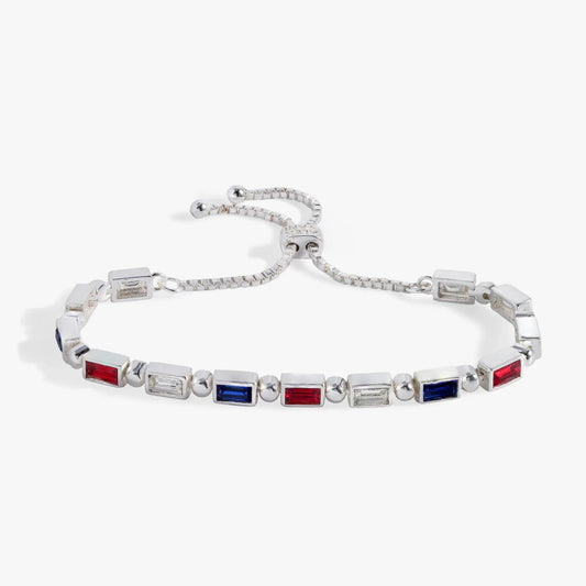 Bracelet Red White Blue Baguette Bolo by ALEX AND ANI with red, blue and clear stones on Tampa Home & Garden Store