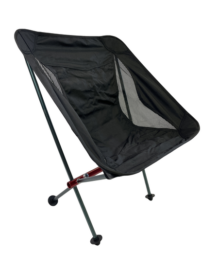 Foldable Camp Moon Chair River Country Gear, black fabric seat with mesh side panels on Tampa Home & Garden Store
