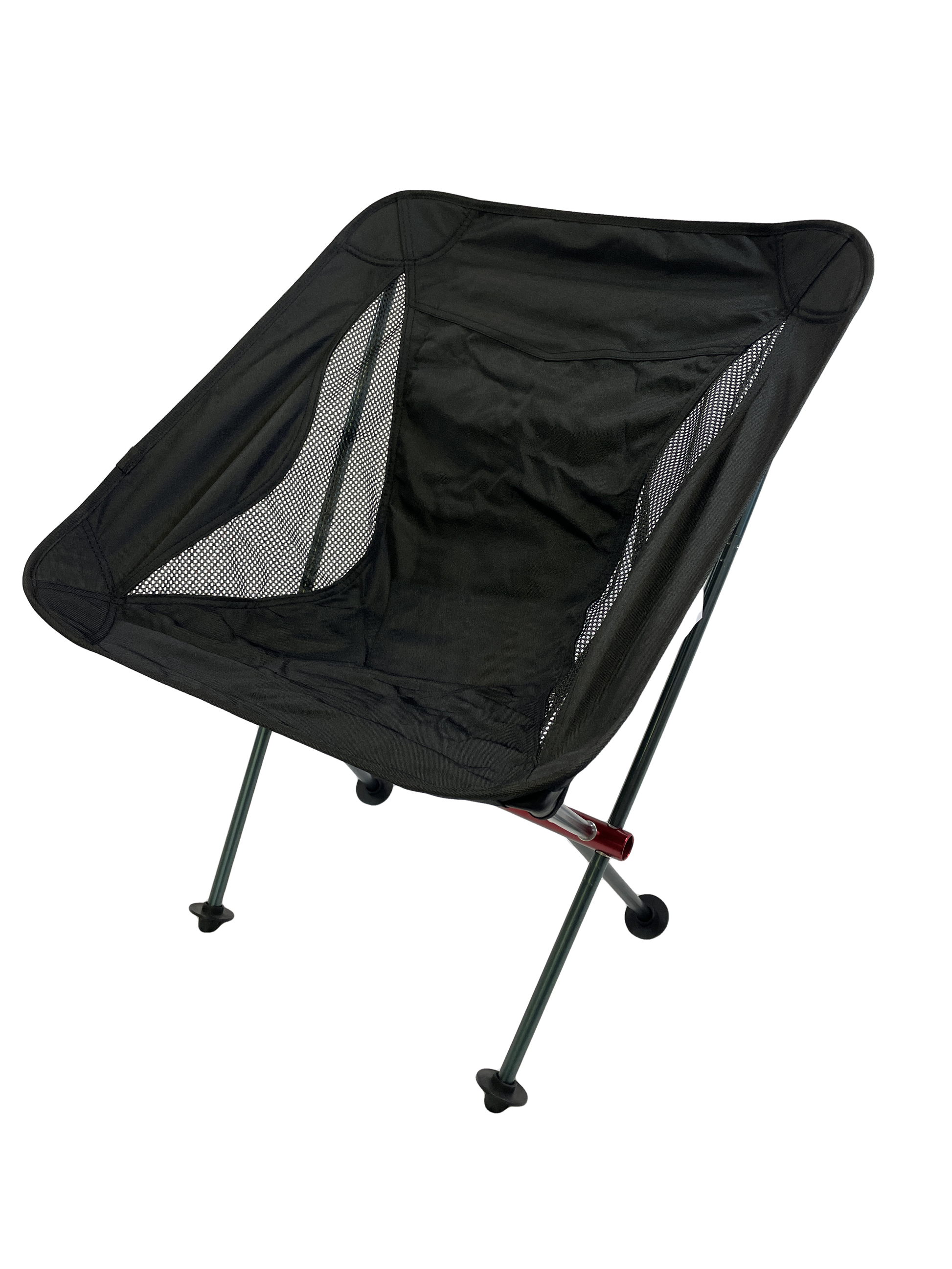 Foldable Camp Moon Chair with black fabric and mesh side panels, green frame on Tampa Home & Garden Store