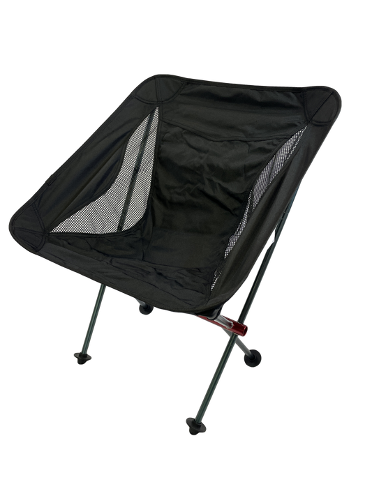 Foldable Camp Moon Chair with black fabric and mesh side panels, green frame on Tampa Home & Garden Store