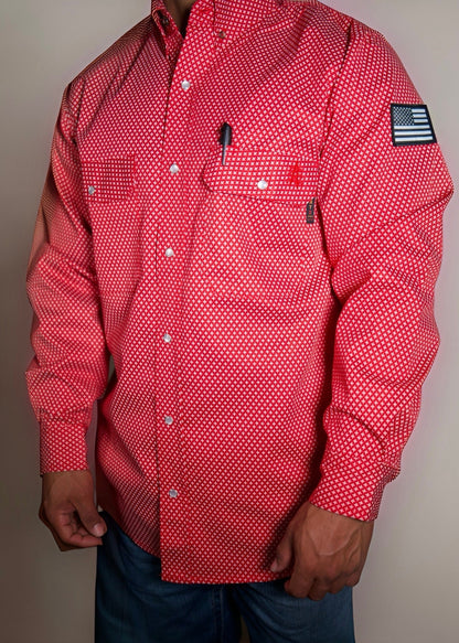 FR Pearl Snap Work shirt Alpha Red with U.S. flag patch, work shirt by Static FR on Tampa Home & Garden Store