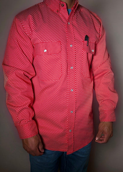 FR Pearl Snap Work shirt Alpha Red U.S flag Static FR red patterned shirt with pockets on Tampa Home & Garden Store