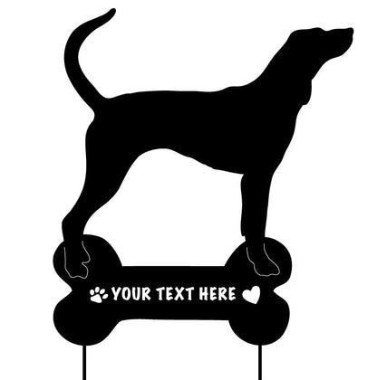 Red Tick dog garden stake silhouette with bone-shaped base and YOUR TEXT HERE, paw print heart on Tampa Home & Garden Store