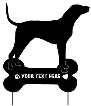 Redbone Hound Dog garden stake with bone-shaped base and customizable text by Rustica Ornamentals on Tampa Home & Garden Store