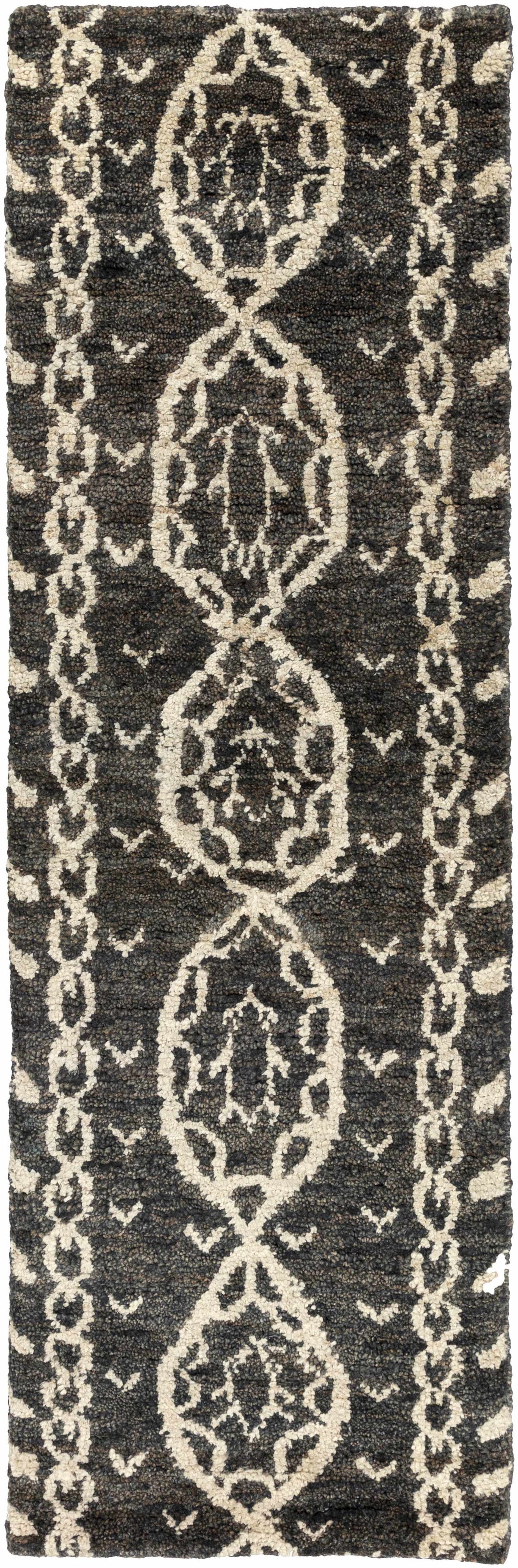 Redondo Premium Hand Knotted Jute Rug Runner in charcoal and ivory with geometric medallion pattern on Tampa Home & Garden Store