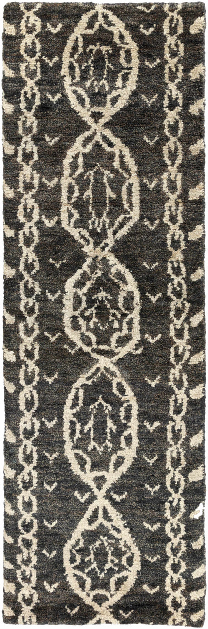 Redondo Premium Hand Knotted Jute Rug Runner in charcoal and ivory with geometric medallion pattern on Tampa Home & Garden Store