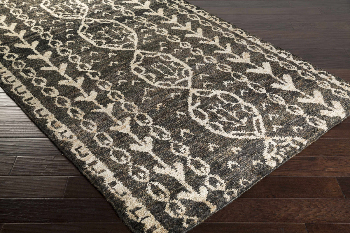 Redondo Premium Hand Knotted Jute Carpet rug by Boutique Rugs in dark brown with pattern on Tampa Home & Garden Store