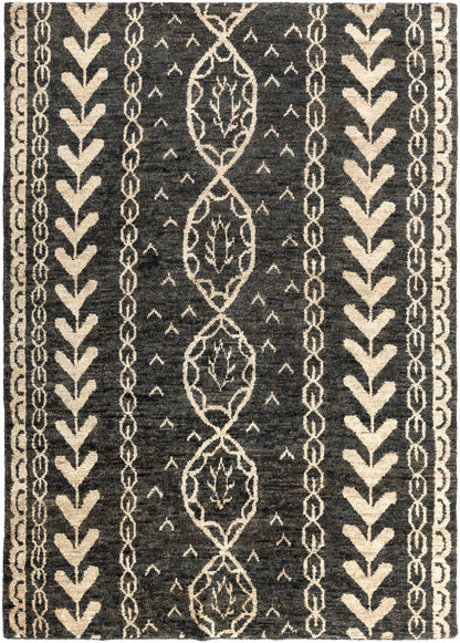 Redondo Premium Hand Knotted Jute Rug in charcoal with ivory geometric medallion and borders on Tampa Home & Garden Store