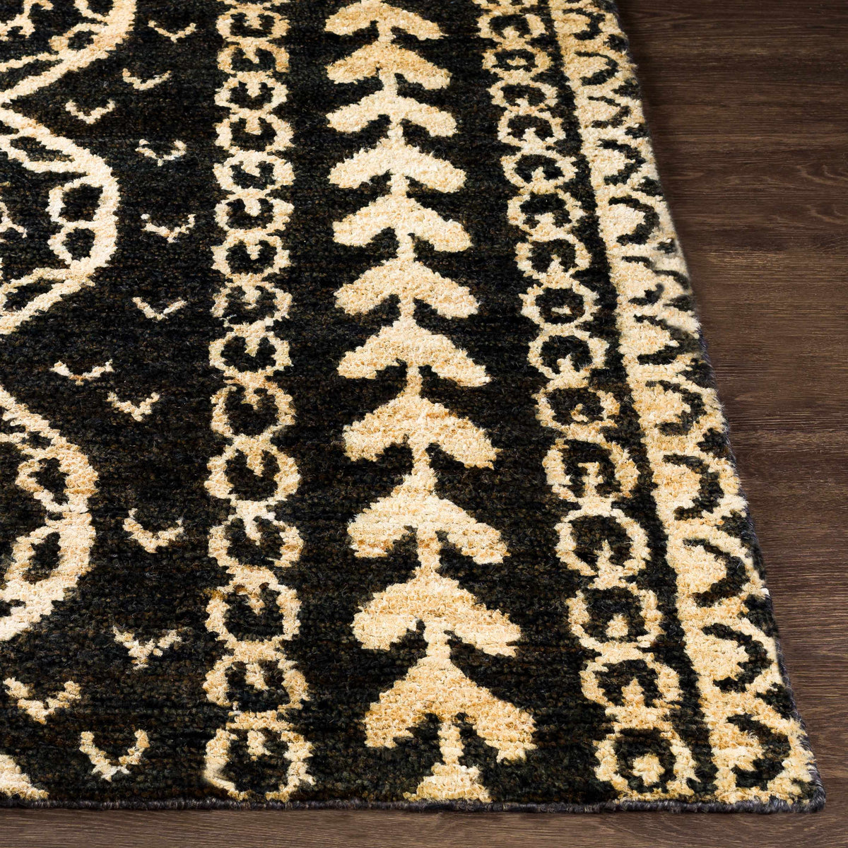 Redondo Premium Hand Knotted Jute Carpet beige black pattern Boutique Rugs clearance on Tampa Home & Garden Store