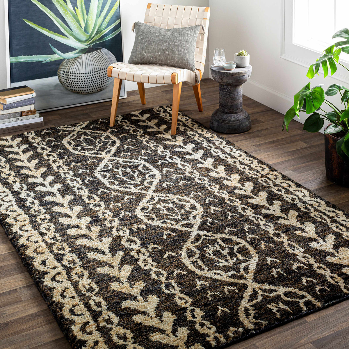 Redondo Premium Hand Knotted Jute Carpet in cream brown geometric pattern by Boutique Rugs on Tampa Home & Garden Store