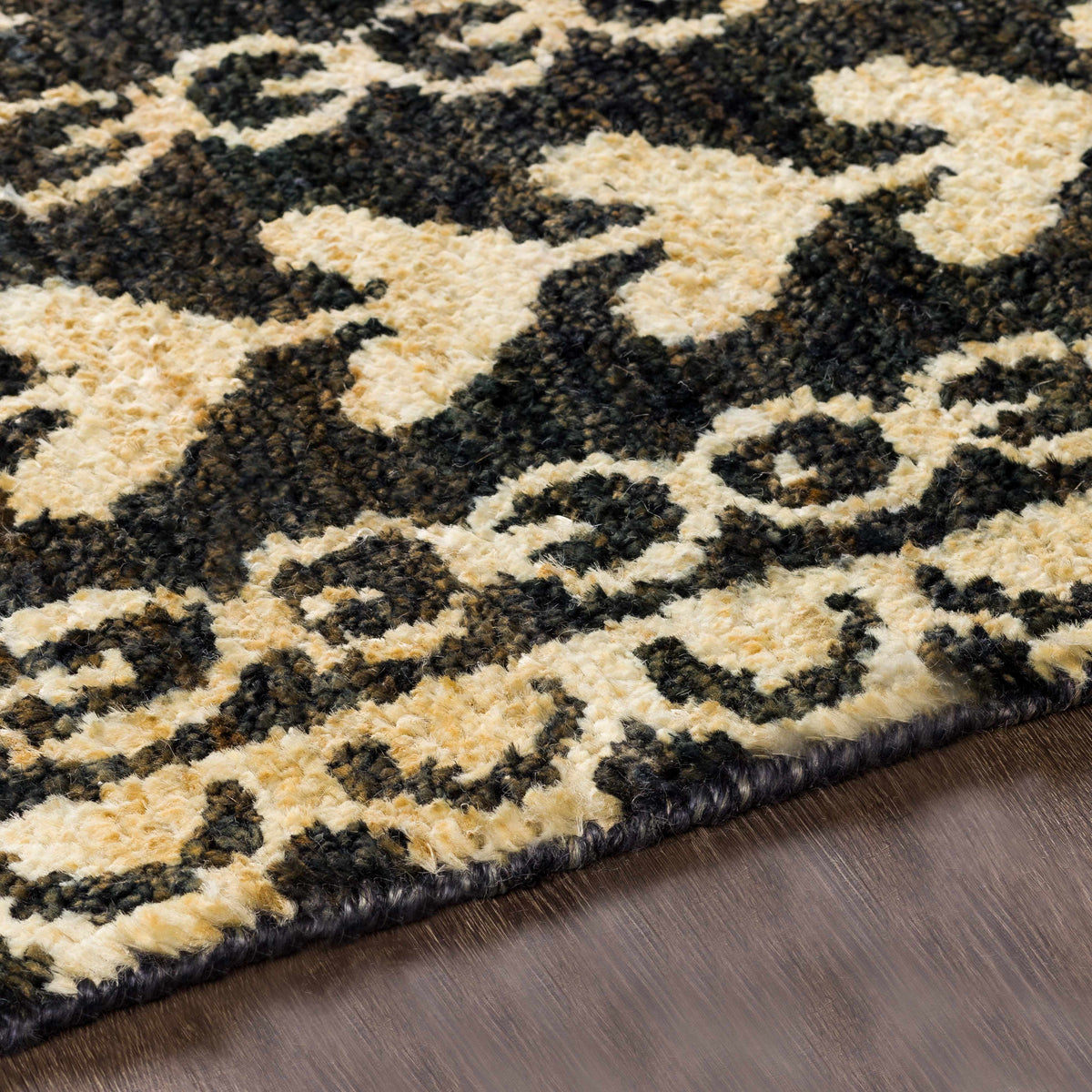 Redondo Premium Hand Knotted Jute Carpet black beige abstract pattern with rolled edge on Tampa Home & Garden Store