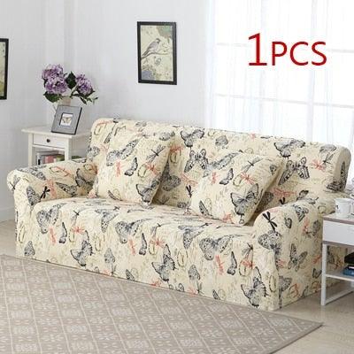 Stevvex slipcover for sofa loveseat in beige butterfly floral print, elastic fit, washable 1PC on Tampa Home & Garden Store