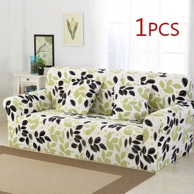 Stevvex slipcover for sofa with green leaf print, elastic stretch washable protection on Tampa Home & Garden Store