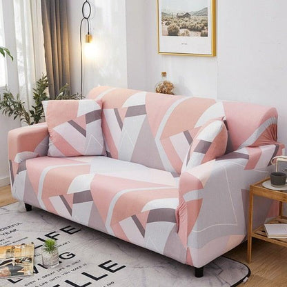 Stevvex sofa slipcover in pink geometric pattern, elastic and washable for loveseat on Tampa Home & Garden Store