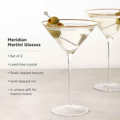 the Gold Rim Rippled Crystal Martini Glasses Set