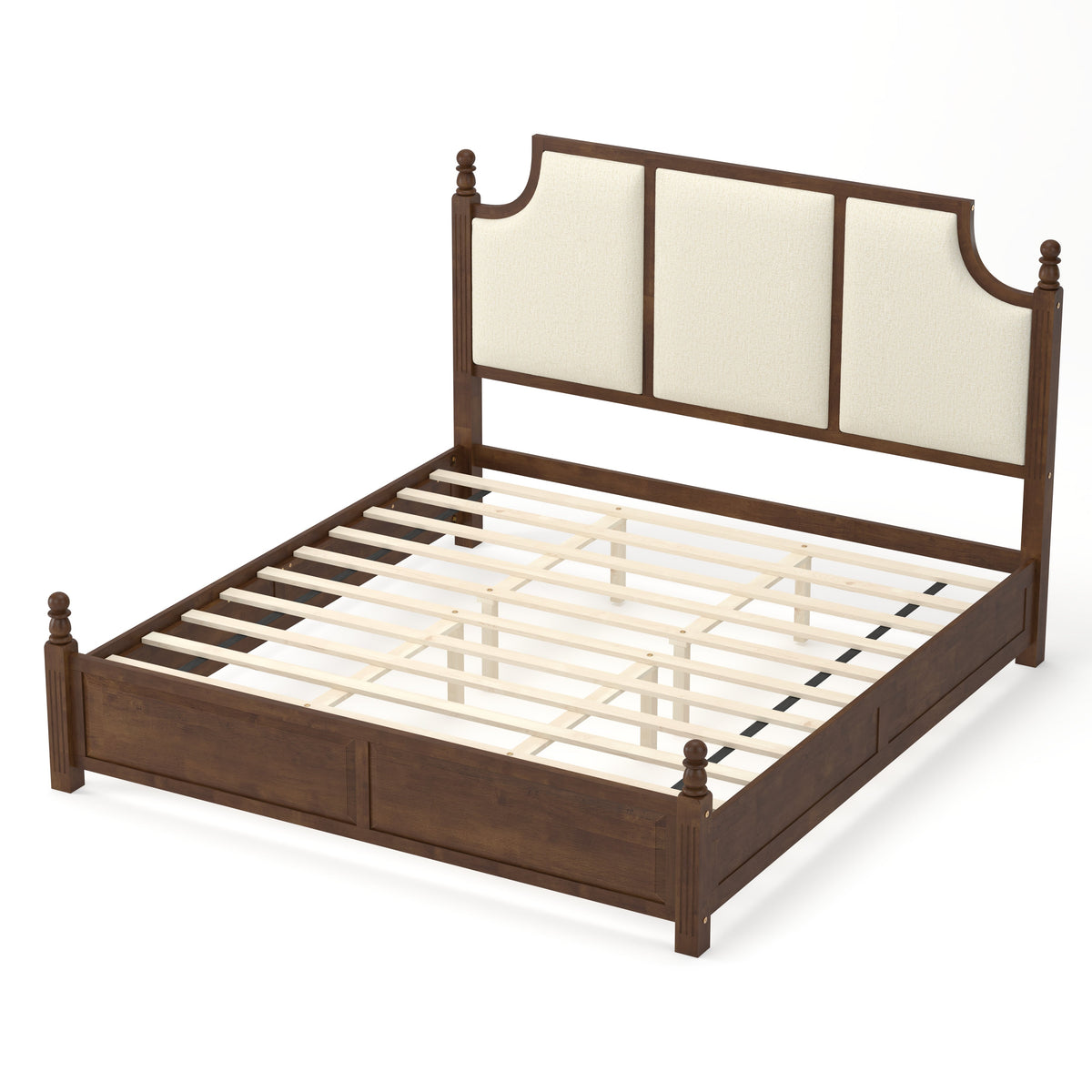 King size walnut solid wood platform bed with 50.8-inch tall upholstered headboard by HouseOfZazla on Tampa Home & Garden Store