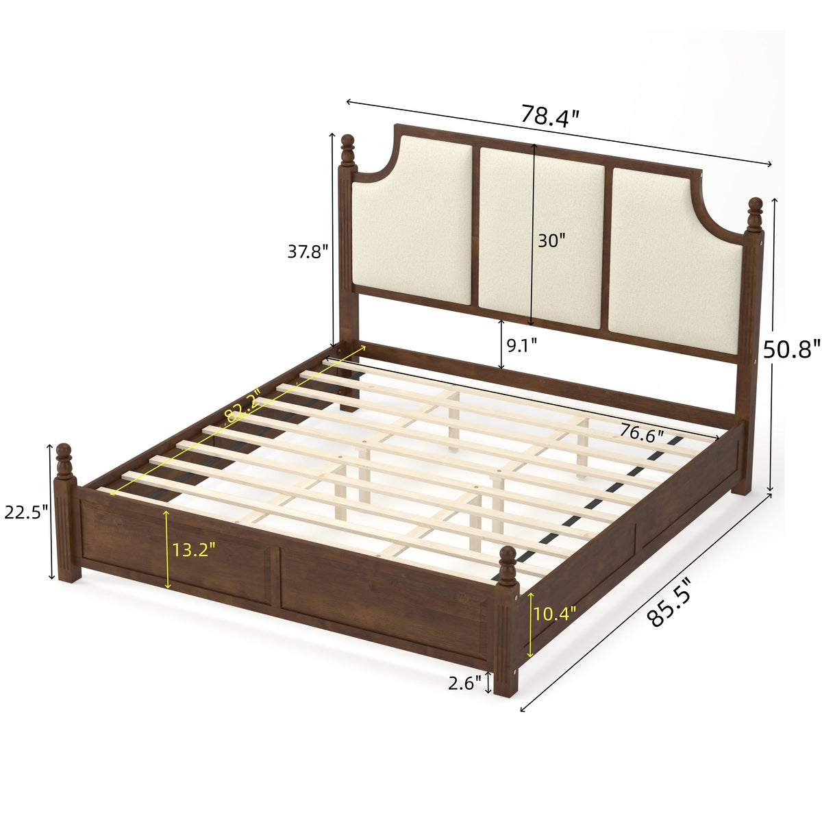 King size farmhouse solid wood platform bed frame in walnut with 50.8-inch headboard HouseOfZazla on Tampa Home & Garden Store