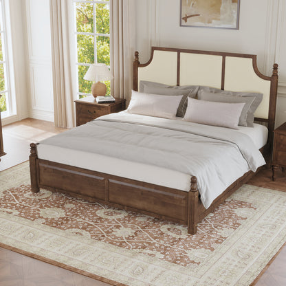 King size farmhouse solid wood platform bed with walnut headboard, dark finish HouseOfZazla on Tampa Home & Garden Store