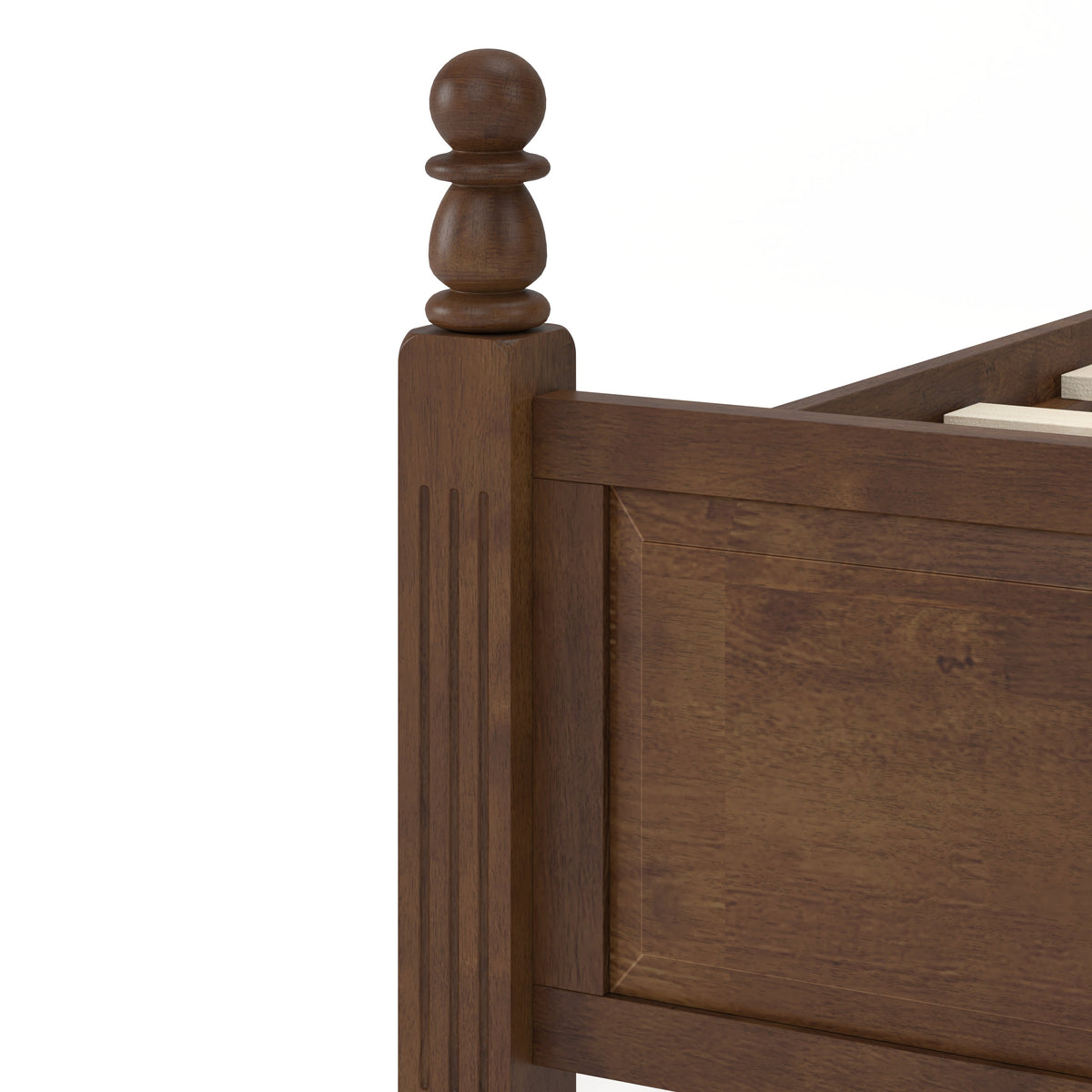 King Size Farmhouse solid wood platform bed frame headboard post in walnut with a turned finial on Tampa Home & Garden Store