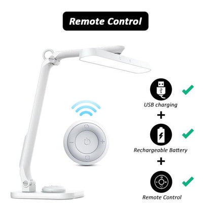 Remote Control LED Desk Lamp Stevvex white, eye-care, adjustable arm, USB charging on Tampa Home & Garden Store