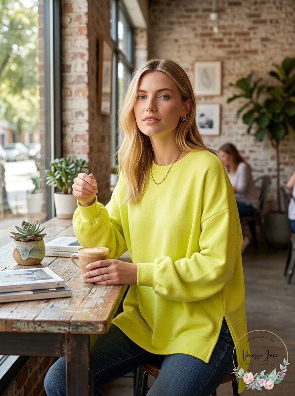 Neon lime oversized thermal top by Vanessa Jane, new with tags on Tampa Home & Garden Store