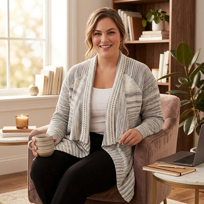 NIC+ZOE Plus Time Change Open-Front Cardigan, size 2X, gray striped knit on Tampa Home & Garden Store